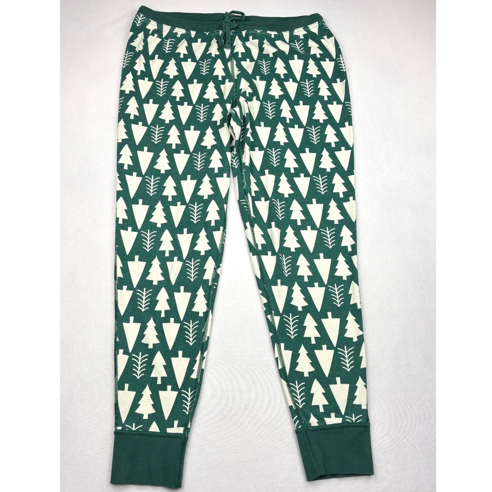 Hanna Andersson Pajama Pants Womens Large Green White Pine Tree Organic Cotton